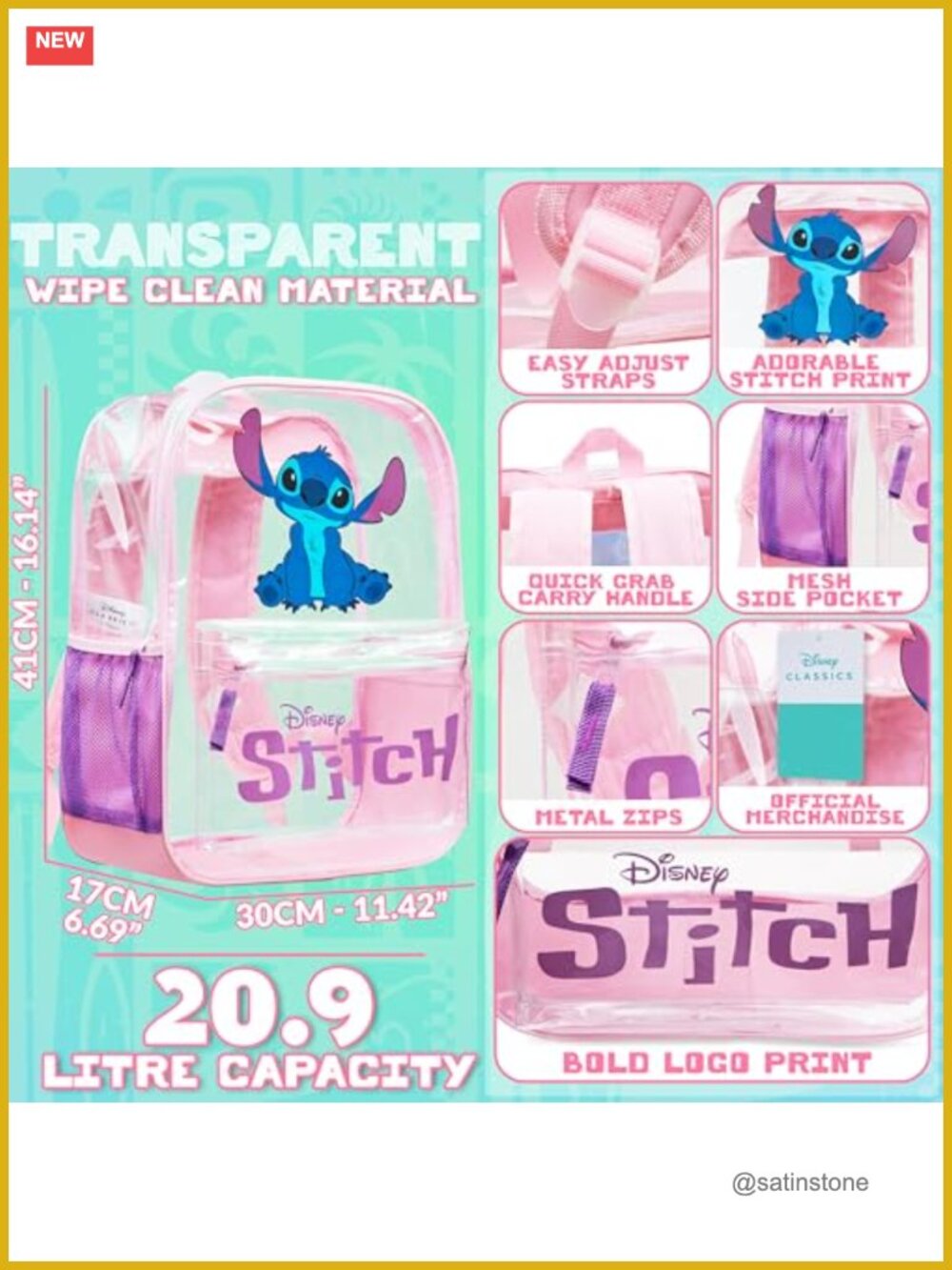 Disney Stitch Clear Backpack for School Girls Teens Stadium Events Travel - Picture 5 of 5